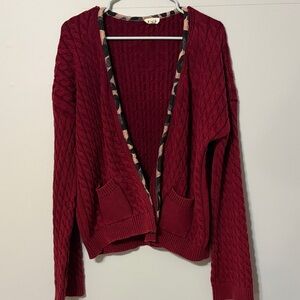 POL Deep Red Boho Cable Knit Cardigan. Large. 💯 acrylic.